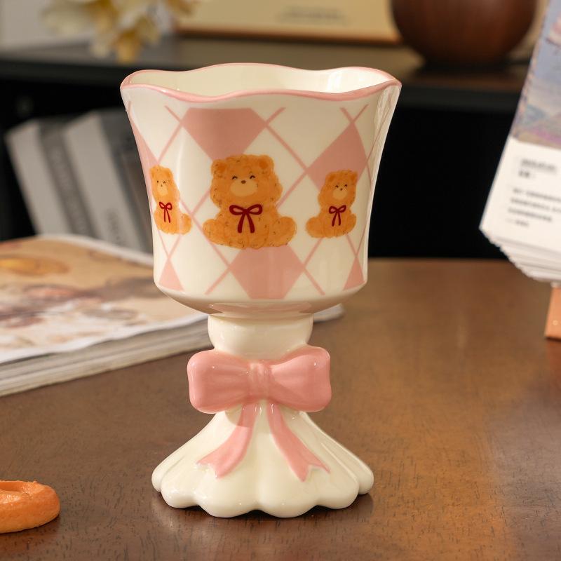 Pink Cartoon Bear Tall Ceramic Mug Ice Cream Cup Cute Wind Wine Glass Egg Gift Box Souvenir