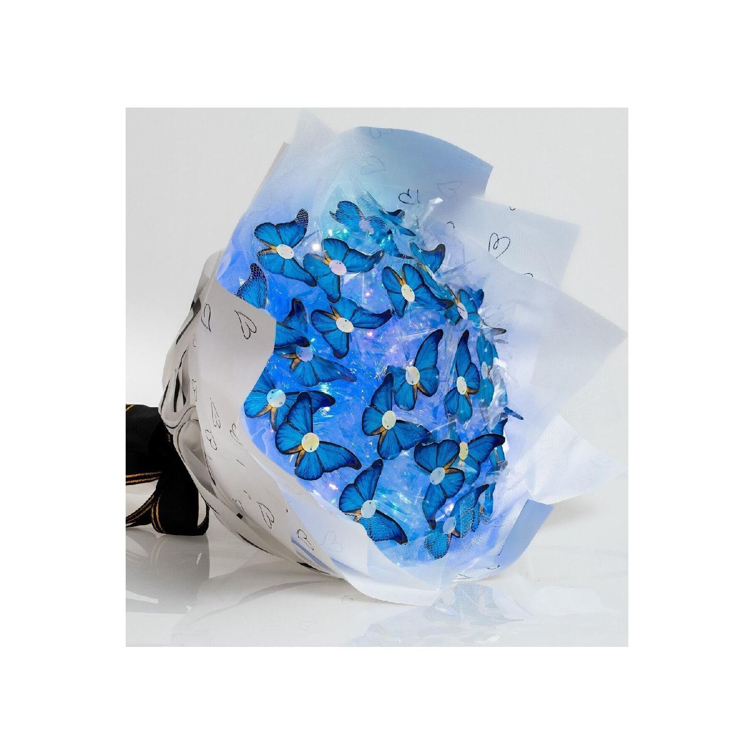 

Букет бабочек со светодиодной подсветкой - качественный букет большого размера - подарок Синяя бабочка специально на День святого Валентина