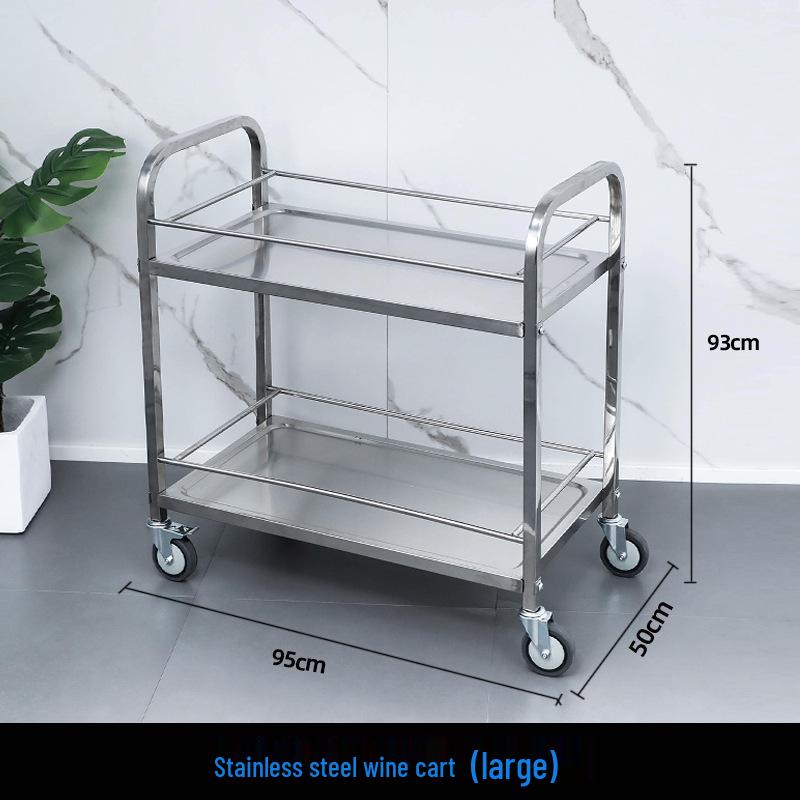 Three-tier Stainless Steel Service Cart: Meal, Food, Beverage, and Dish Collection Trolley for Restaurants and Hotels.