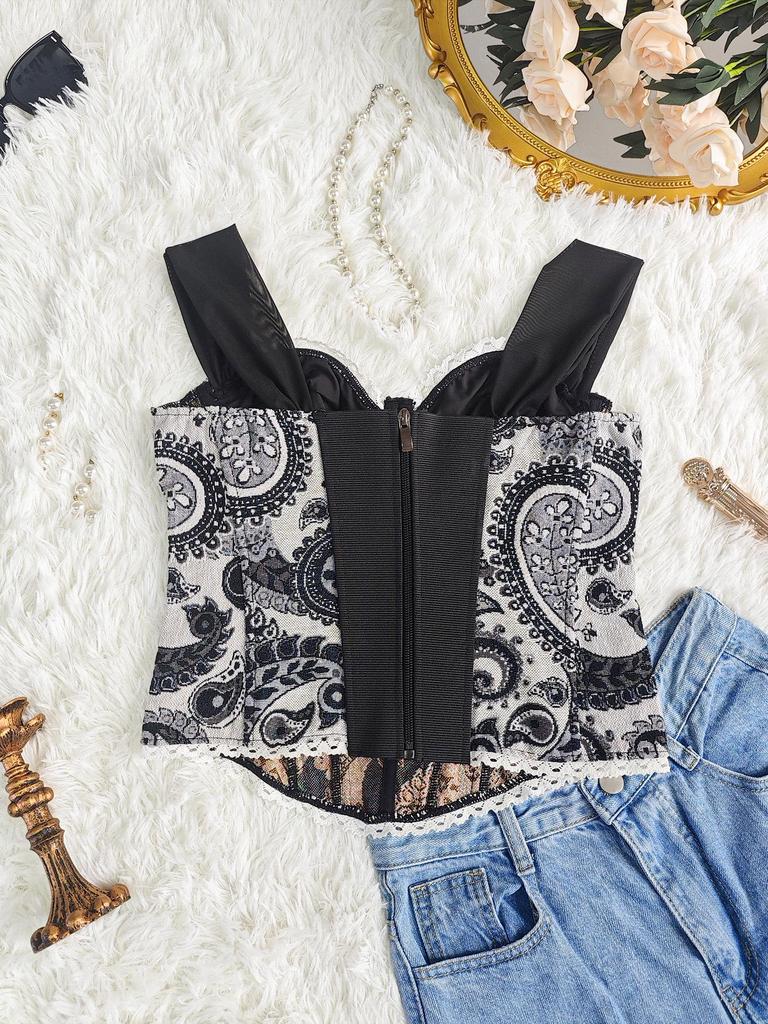 Europäisch-Amerikanisches Spicy Girl Französisches Jacquard Fischgräten-Korsett Camisole