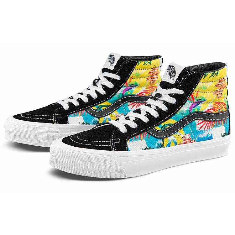 Vans Sk8 Vault Og Lx Canvas Suede Classic Casual Fun Print High Top Skate Shoes Unisex Sneakers Black Multicolor VN0A4BVBB56