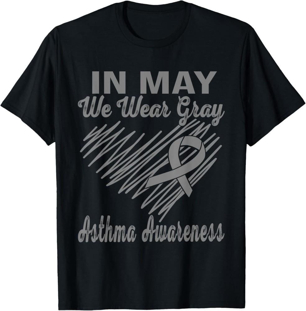 Grey Ribbon Heart In May We Wear Gray for Asthma Awareness T-Shirt
