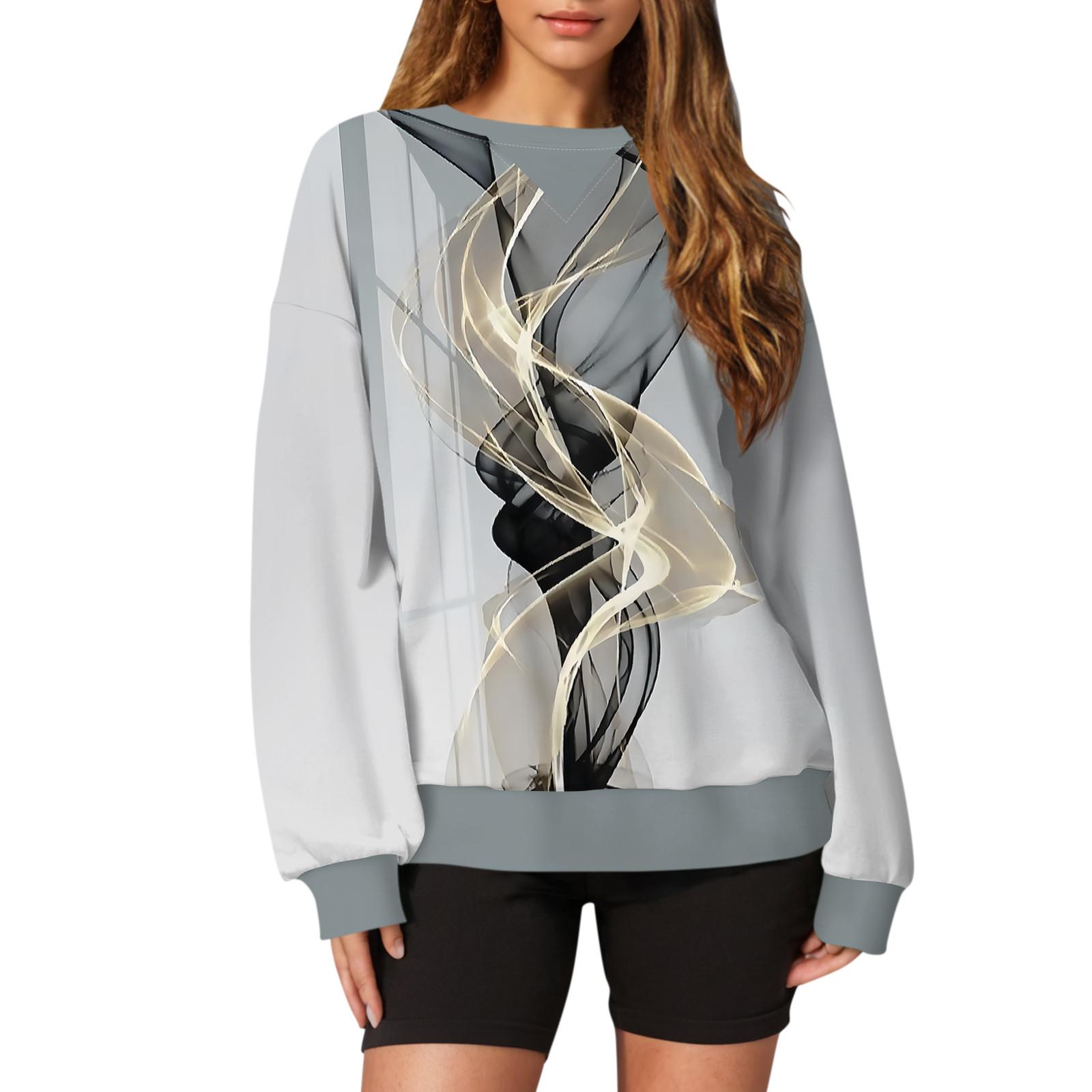 

Женский повседневный пуловер с принтом, рубашка с длинным рукавом, толстовка большого размера XL светло-серый