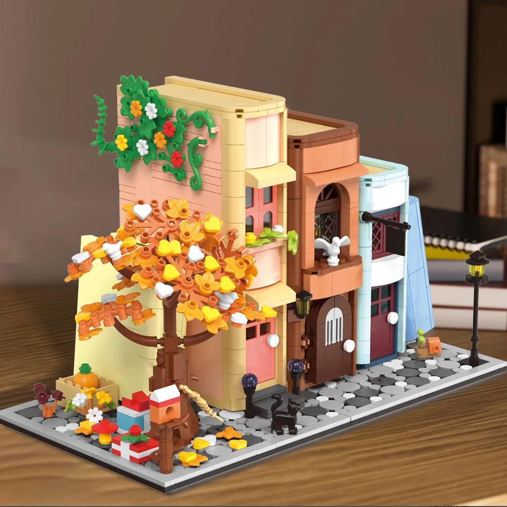 Kreatives Bücherregal Bauset, Caféhaus Baustein Spielzeug Geschenk für Erwachsene, Mini-Ziegel