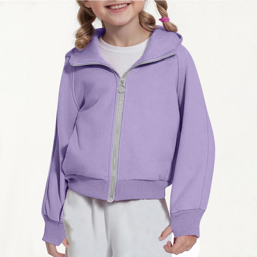 Children's Fashion Solid Color Long Sleeved Hooded Sweatshirt, Girls' Hoodie Jacket