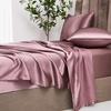 Luxury Satin Fabric Queen Size Bed Sheets Set King High Quality Fitted Sheet Flat Sheet Pillowcase Solid Bed Set Bedsheet Sets