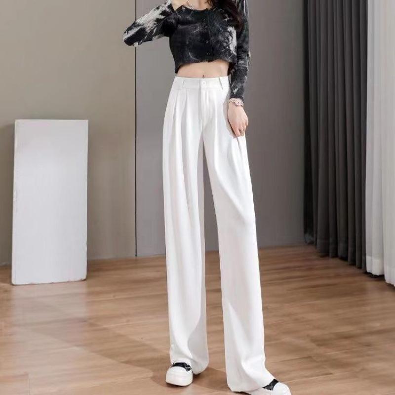 

Женские свободные весенне-летние 2024 новые широкие брюки с высокой талией, тонкие повседневные брюки, корейский модный тренд, женский костюм, прямые брюки S белый