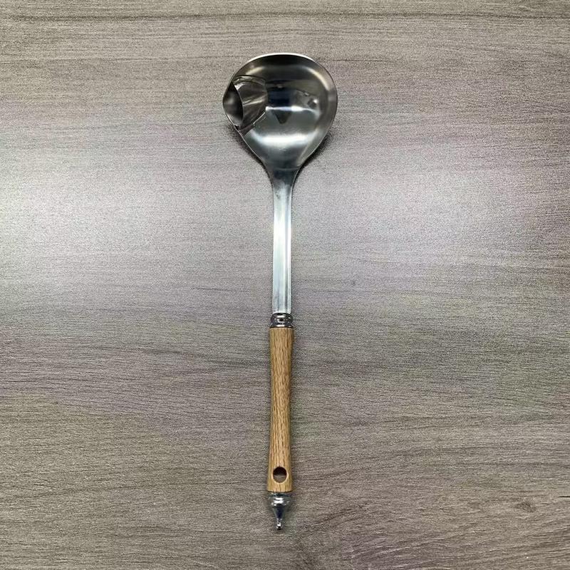 Stainless Steel Wooden Handle Soup Spoon Strainer Spoon Household Pot Spoon Ladle Spoon Colander Spoon Oil Filter Spoon