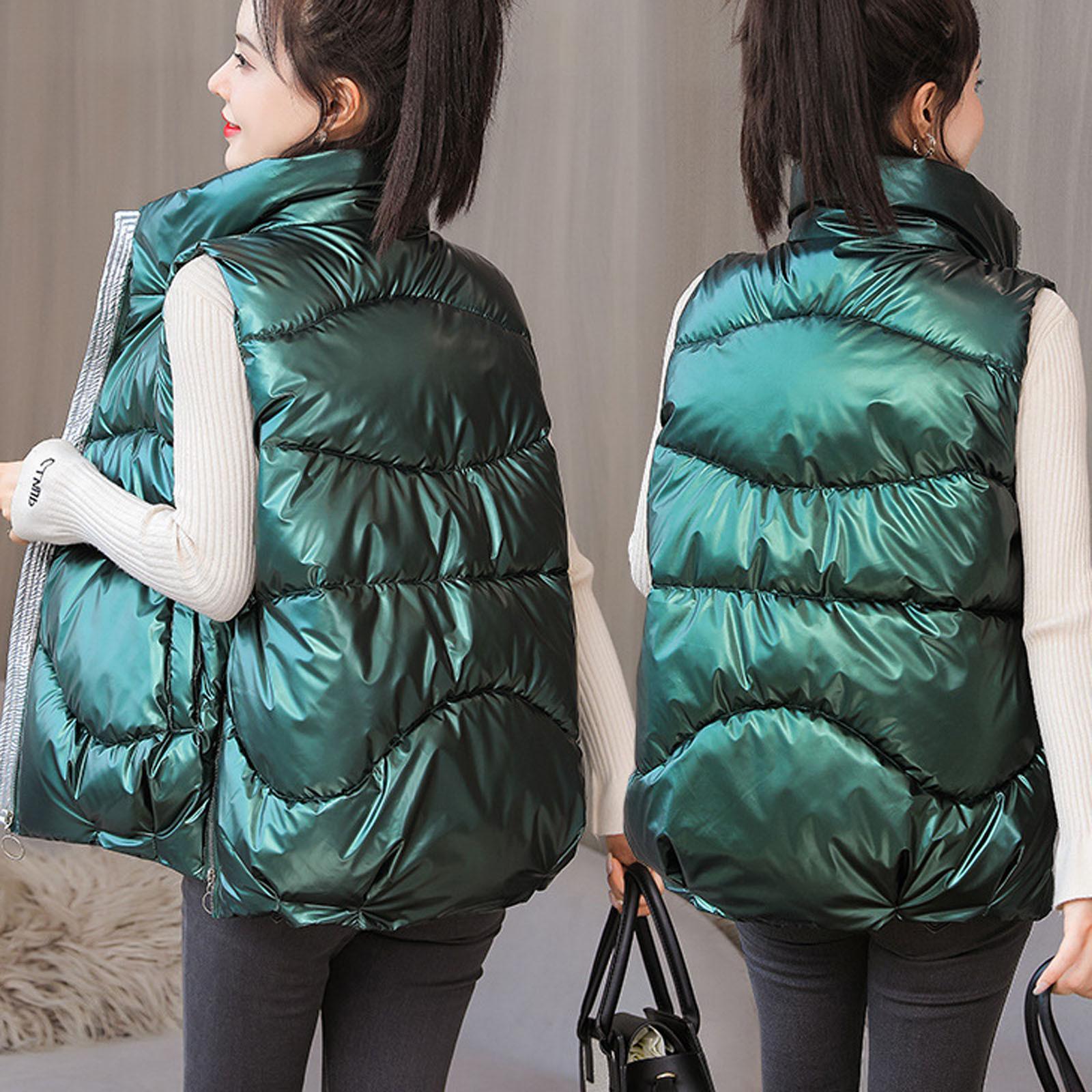 

Women s Short Standing Collar Thickened Down Cotton Undershirt Undershirt Shiny Horse Clip Jacket XXL зелений