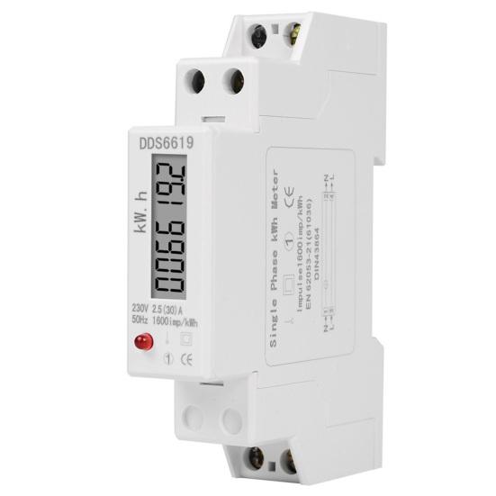 

DDS6619-002 Однофазный счетчик энергии 230 В, стабильная производительность, многофункциональный профессиональный цифровой электрический счетчик на DIN-рейку 30A