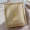 Neue Exquisite Vollkristall Rosa Schwan Anhänger Halskette für Damen Luxus Goldfarbe Edelstahl Halsband Korea Schmuck Farbecht