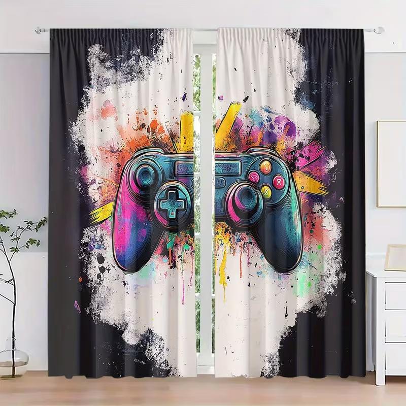 Color Game Controller Print Curtains Suitable Bedroom Living Room Kitchen Decoration Home Window Curtain Set Of 2 Made Polyester Washable Great Ready