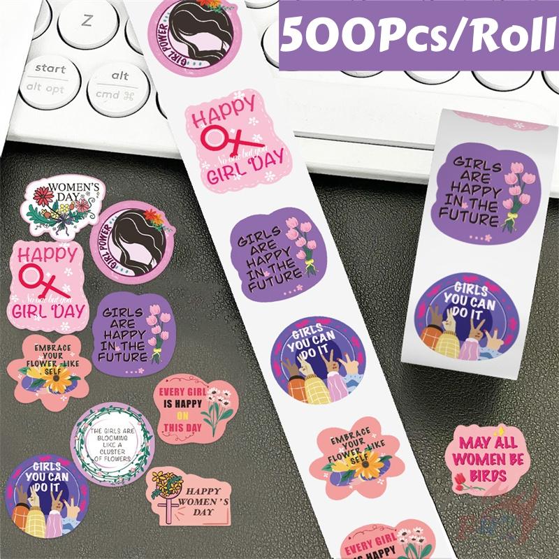 500Pcs/Roll Happy Women's Day Kids Rewards Stickers - DIY Scrapbooks Album Decor Sealing Label Decals