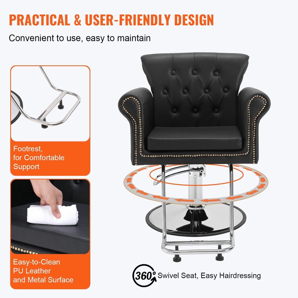 Salon Chair, Barber Chair for Hair Stylist, Styling Chair with Heavy Duty Hydraulic Pump, 360° Swivel Hair Salon Chair with Footrest for Beauty Spa