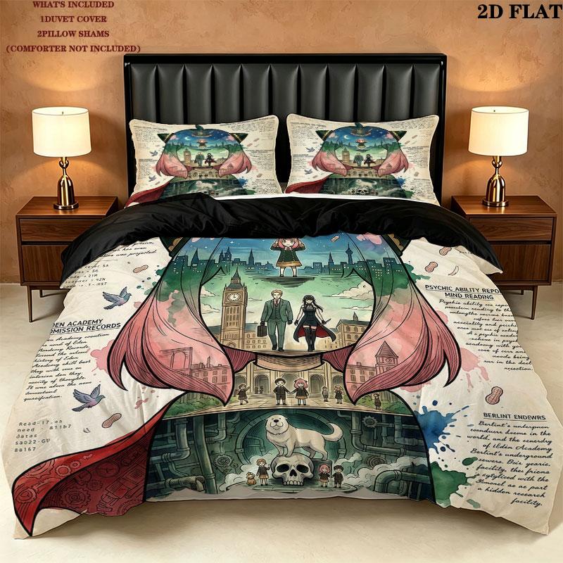 Spy Family Pattern Bedding Quilt Set Quilt Cover Pillowcase Home Birthday Gift(1 * duvet cover + 2 * pillowcase, without core)