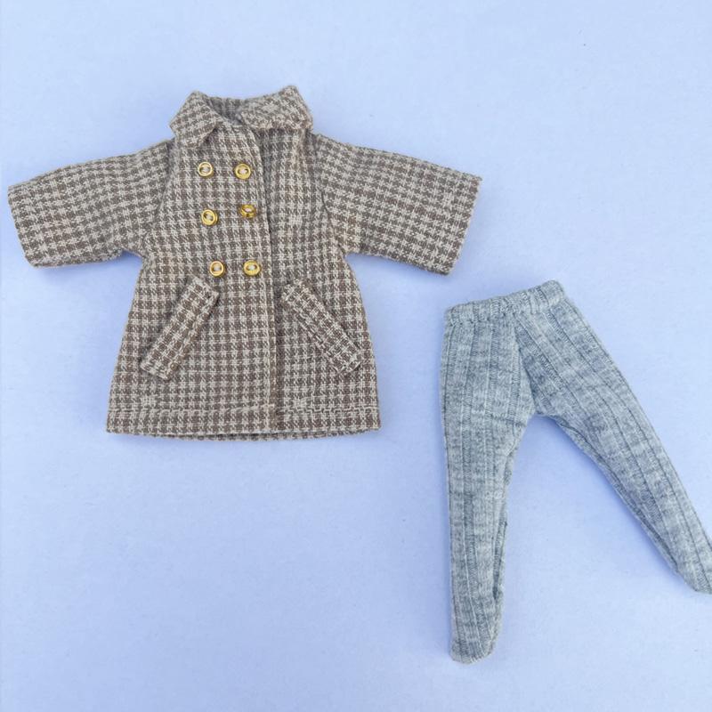 

New Ob11 Clothes Plaid Windbreaker Coat Long Coat Pants Suit for Molly,GSC Body, YMY, P9, Obitsu11, 1/12bjd Doll Accessories