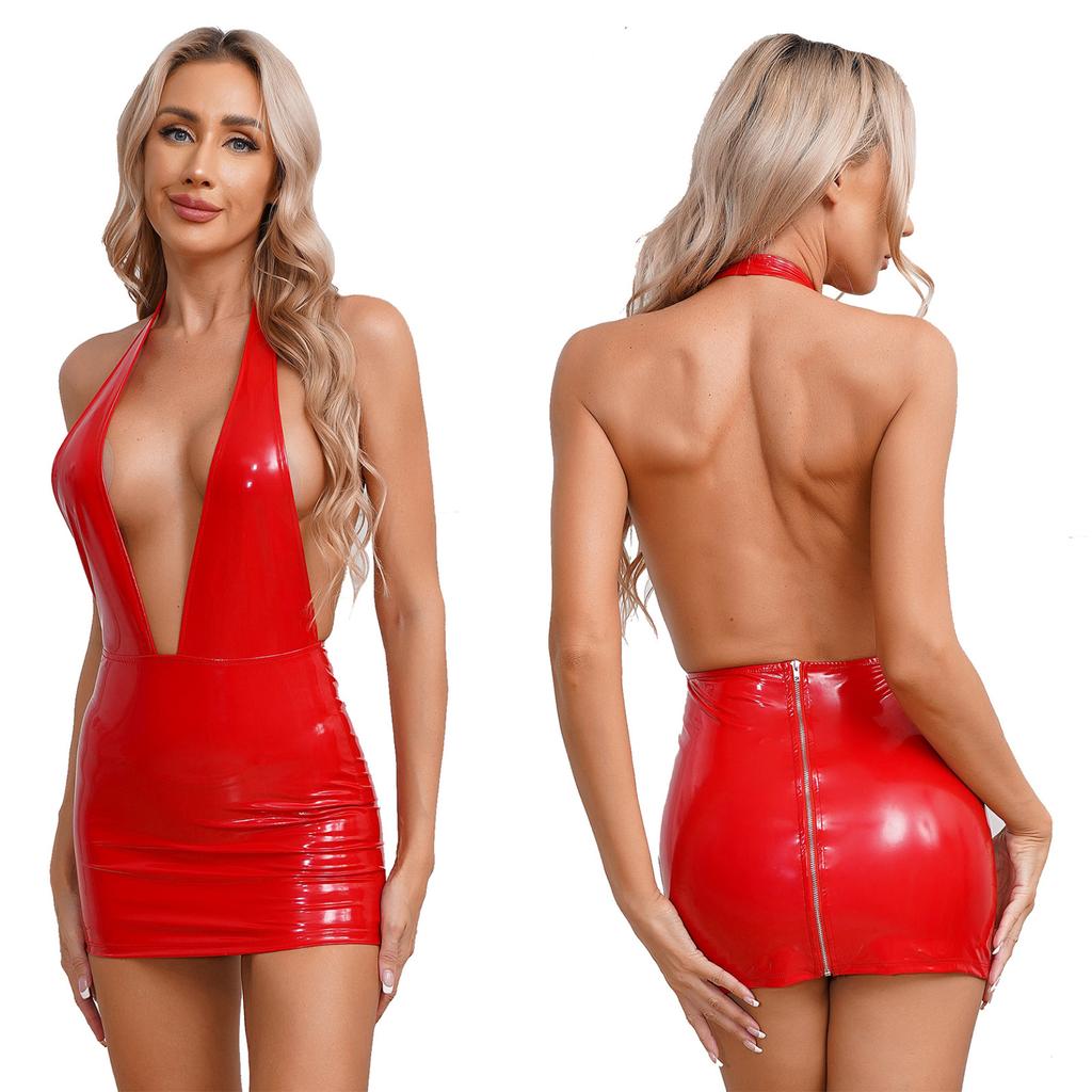 Dámské šaty Deep-v Bodycon Tank Ohlávka bez zad Svůdná Disco Rave Party Klubové oblečení Noční klub Pole Dance Sexy kostým