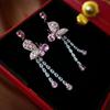 Elegant Zircon Butterfly Teardrop Tassel Silver Earrings - Light Luxury Style for Women