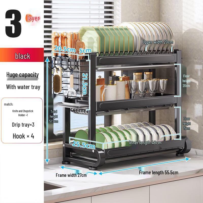 Kitchen Dish Drying Rack with Knife & Chopstick Holder