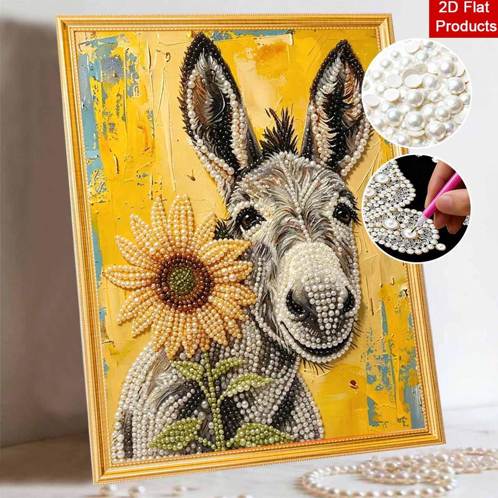 DIY Pearl Painting Canvas Sunflower Donkey Pattern 3D Bead Art Kit Relaxing Handmade Craft for Room Wall Decor Office Desk Home Creative Gift