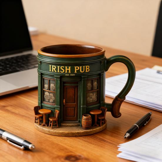 Irlandzki Pub Kubek 3D 330ml Kubek Śniadaniowy na Herbatę Kawę Piwo Sok Żywica Naczynia do Napojów dla Mężczyzn Kobiet Rodziny Przyjaciół
