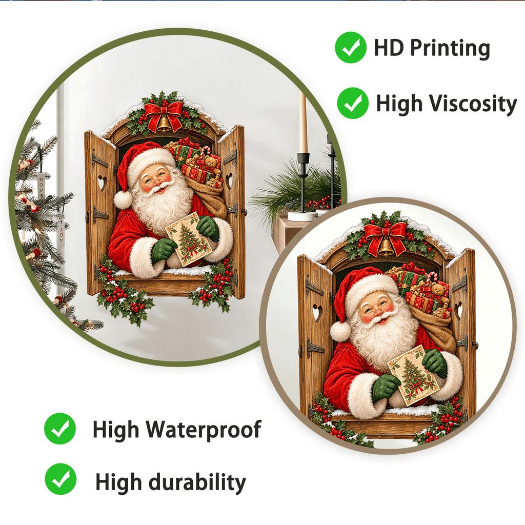 Vintage 3D Santa Claus Wall Sticker Self Adhesive Removable Bedroom Holiday Decor