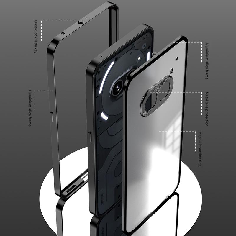 For Nothing Phone (2a) Case Pop-Up Snap Lock Anti-Drop Aluminium Alloy+PC Matte Phone Cover