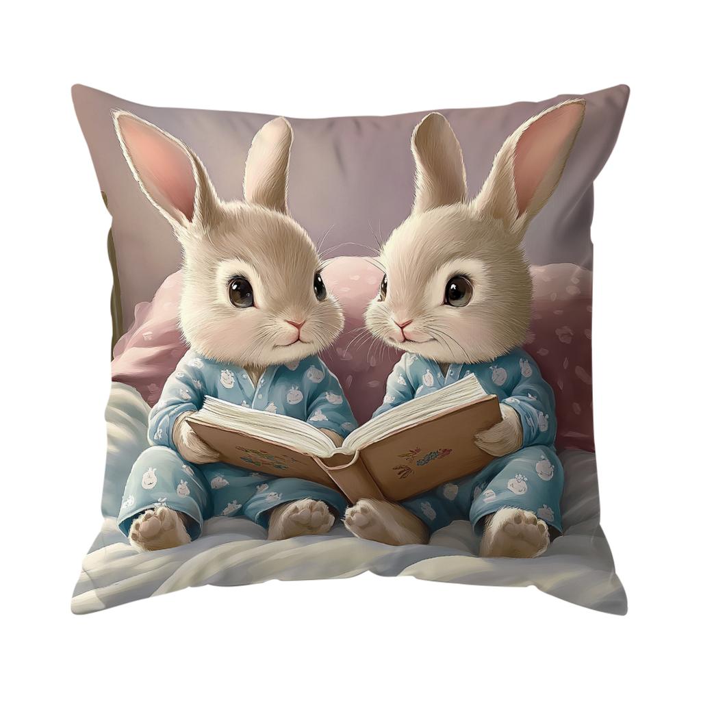 Cute Rabbit Reading Pillowcase Bedroom Sofa Cushion Cover 100% Polyester Living Room Cushion Pillowcase Home Comfortable Decor
