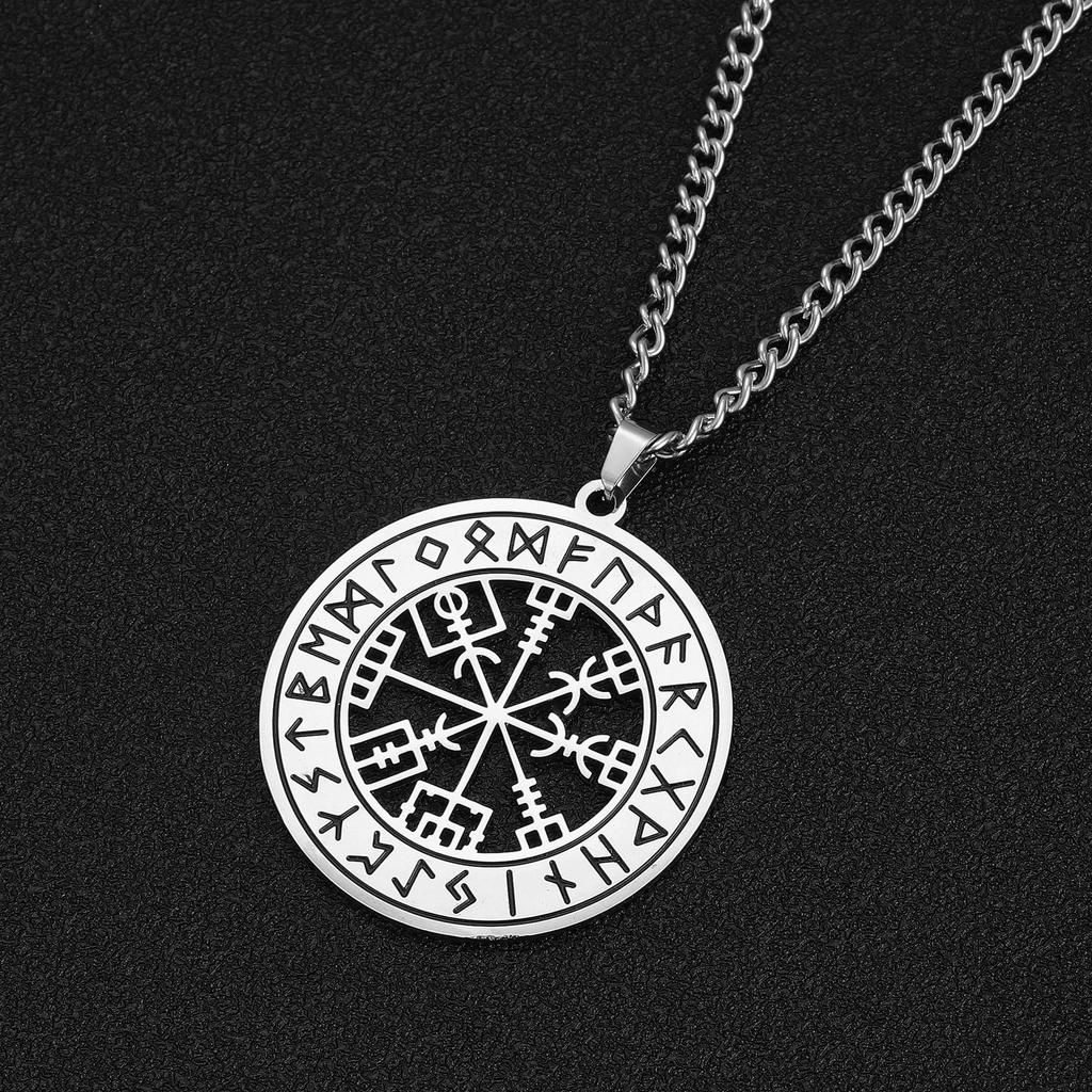 Titanium Steel Round Hollow-Out Symbol Pattern Pendant Necklace