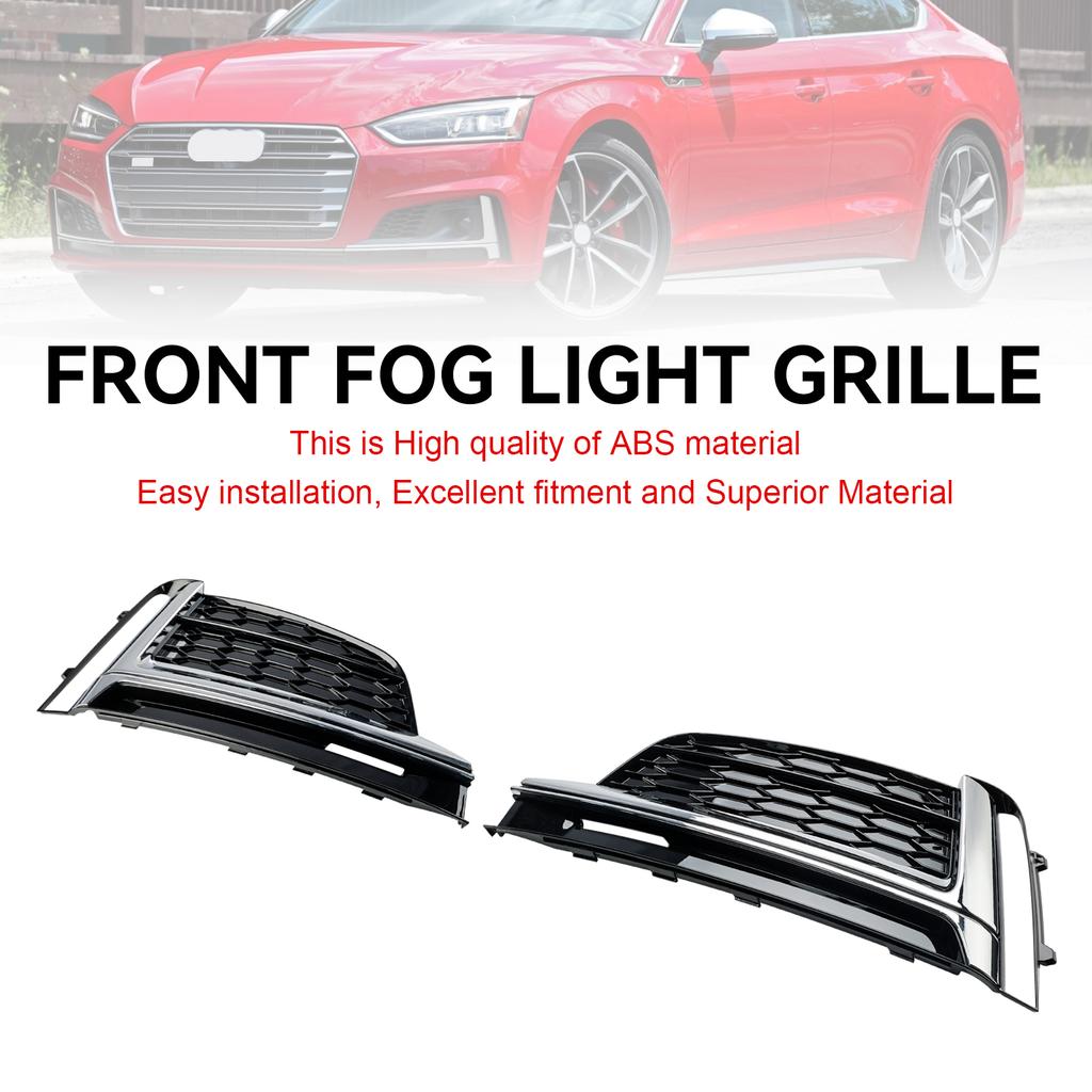 2PCS Front Bumper Fog Light Grille Cover Trim Fit S5 A5 S-Line 2018-2019