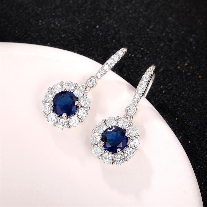 Huitan Fashion Deep Blue CZ Dangle Earrings for Women Newly Designed Temperament Lady's Earrings Wedding Party Luxury Jewelry