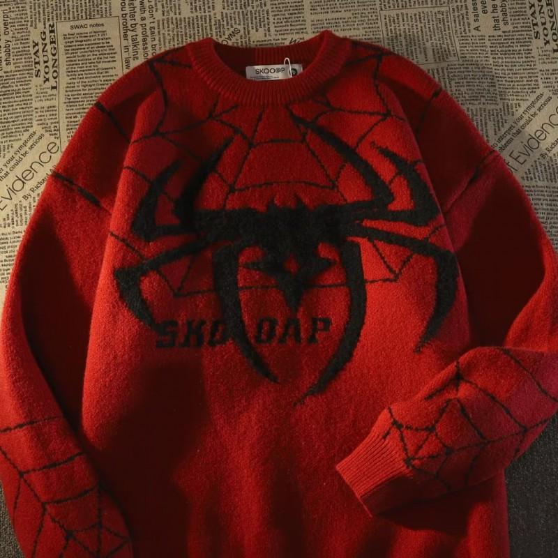 City Boy Spider Jacquard Rundhals Strickpullover Lockerer Schnitt Streetwear Herren Damen Winter