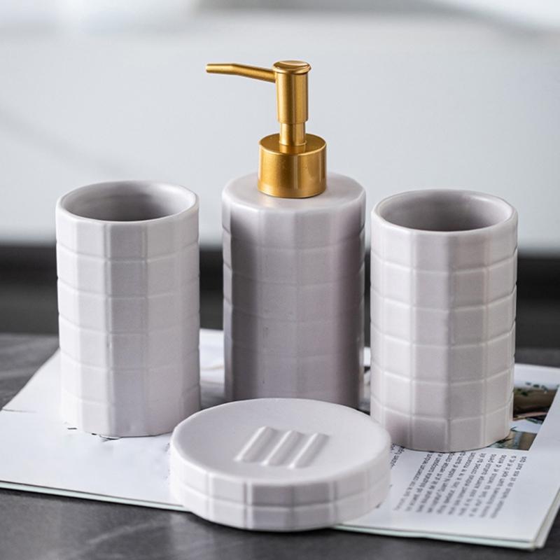 Ceramic Bath Accessories Set For Home Use, AntiSlip Toothbrush Cup Holder With Easy To Clean Glazed Finishes