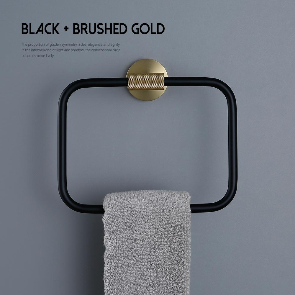 Towel Rack Wall Mounted Towel Rack Brushed Gold Paper Holder& Matte Black Hook Knurled and Combined Colors Toilet Brush Holder