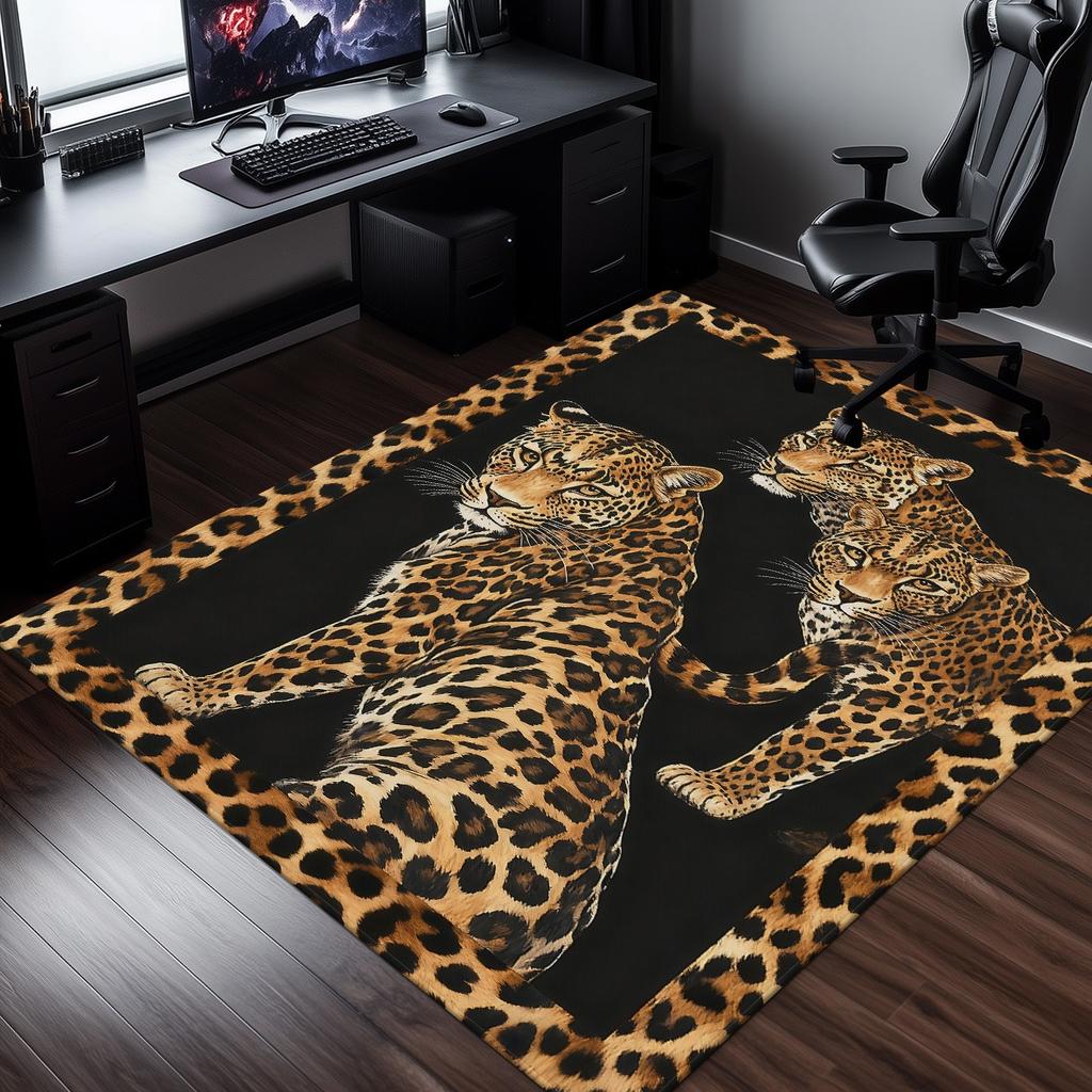 Leopard Print Crystal Velvet Rug Modern Animal Design Office Floor Mat Home Decor Fashion Statement Piece Soft Non Slip Carpet