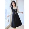 VICTORIA&VERA Ruffled Tie-Waist Faux Two-Piece Midi Dress
