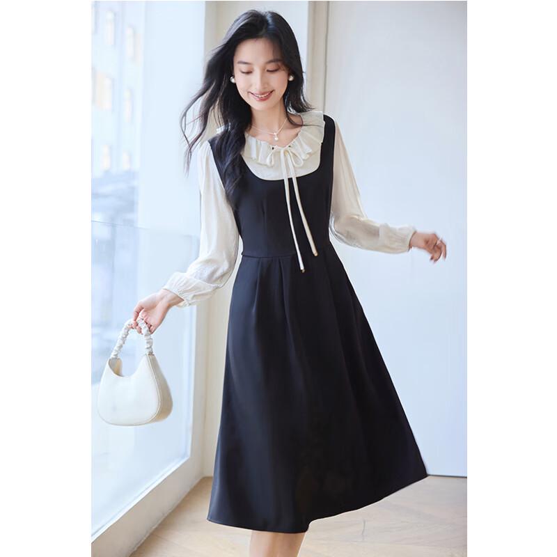 VICTORIA&VERA Ruffled Tie-Waist Faux Two-Piece Midi Dress