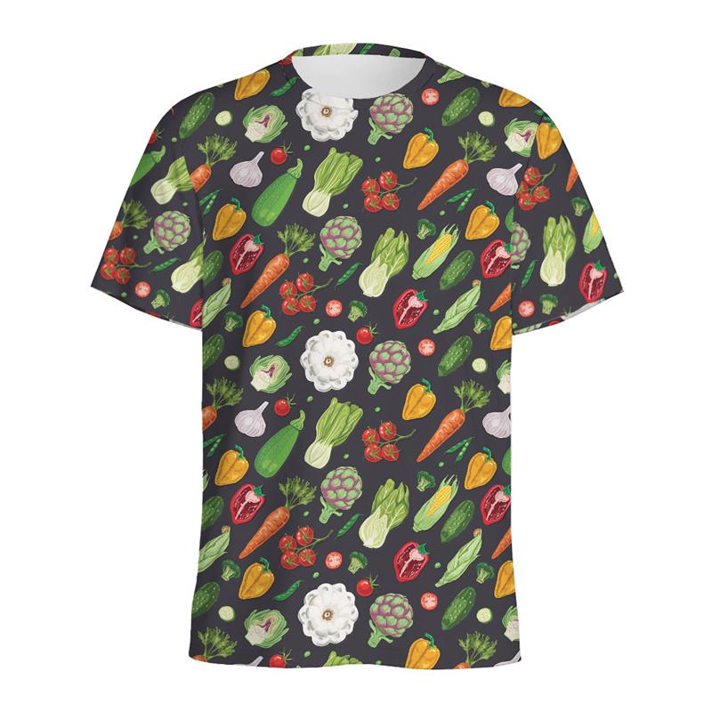 Vegan Fruits Graphic T-shirts Streetwear Round Neck Short Sleeves 3D Printing Vegetable Tops Men's and  Women's Unisex T-shirts