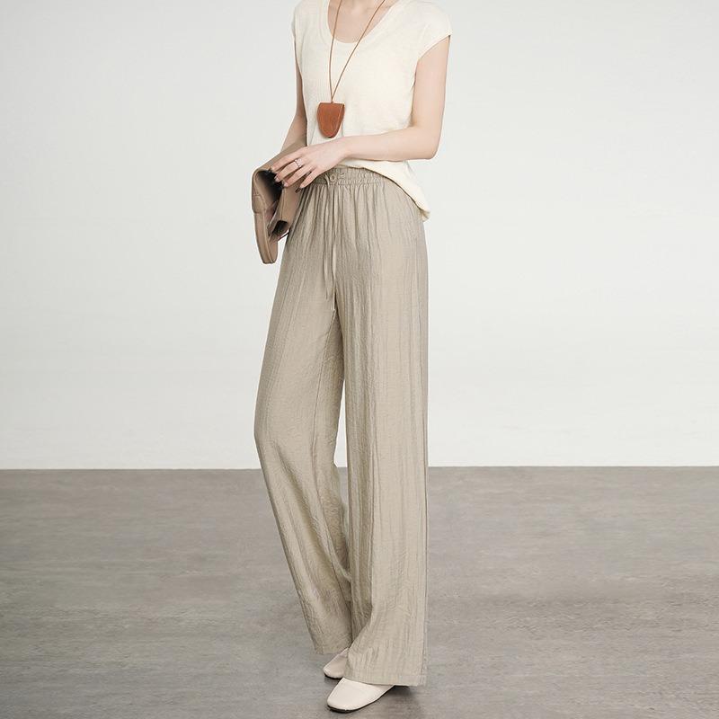 Ice silk linen wide-leg pants women's summer thin new lazy Yamamoto pants high-waisted cotton and linen straight-leg pants