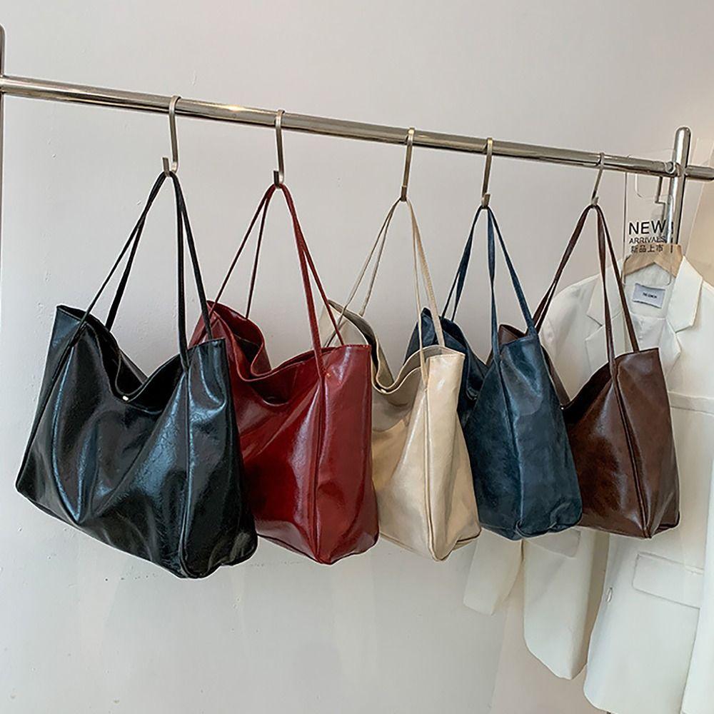 Fashion PU Tote Bag Vintage All-match Large Capacity Commuting Bag Shoulder Bag Daily Life Shopping Bag
