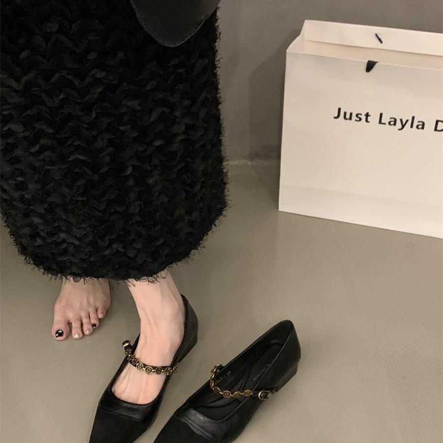 Thick heel chain pointed Mary Jane women's shoes spring and autumn 2025 new low heel light mouth word with retro single shoes