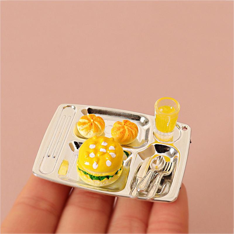 1/12 Dollhouse Mini Bread Hamburger Juice Set Dollhouse Simulation Breakfast Food Decor Dolls House Kitchen Pretend Play Toys