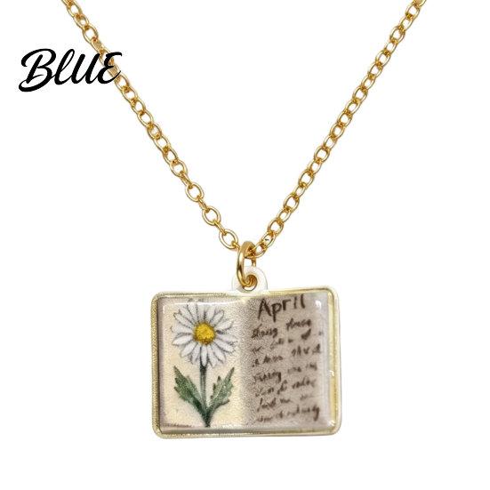 Stylish Women Necklace Birth Flower Necklace Floral Book Pendant January