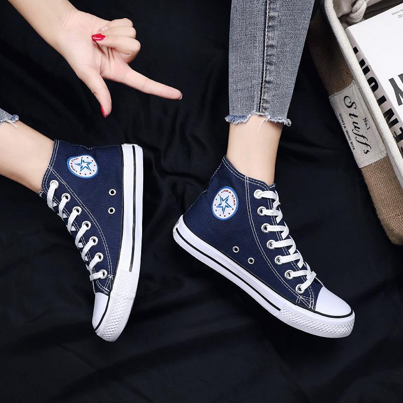 Douchuan Spring High-top Canvas Shoes Men's and Women's Trend Casual Sports Board Shoes Students Large Size White Shoes