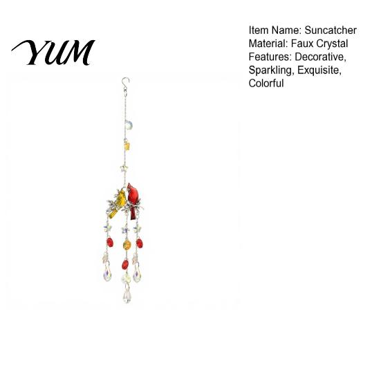 Sparkling Window Pendant Cardinals Faux Crystals Suncatcher, Hanging Sun Catcher for Windows, Bird Wind Crystal Suncatcher Windows Chimes with Chain,