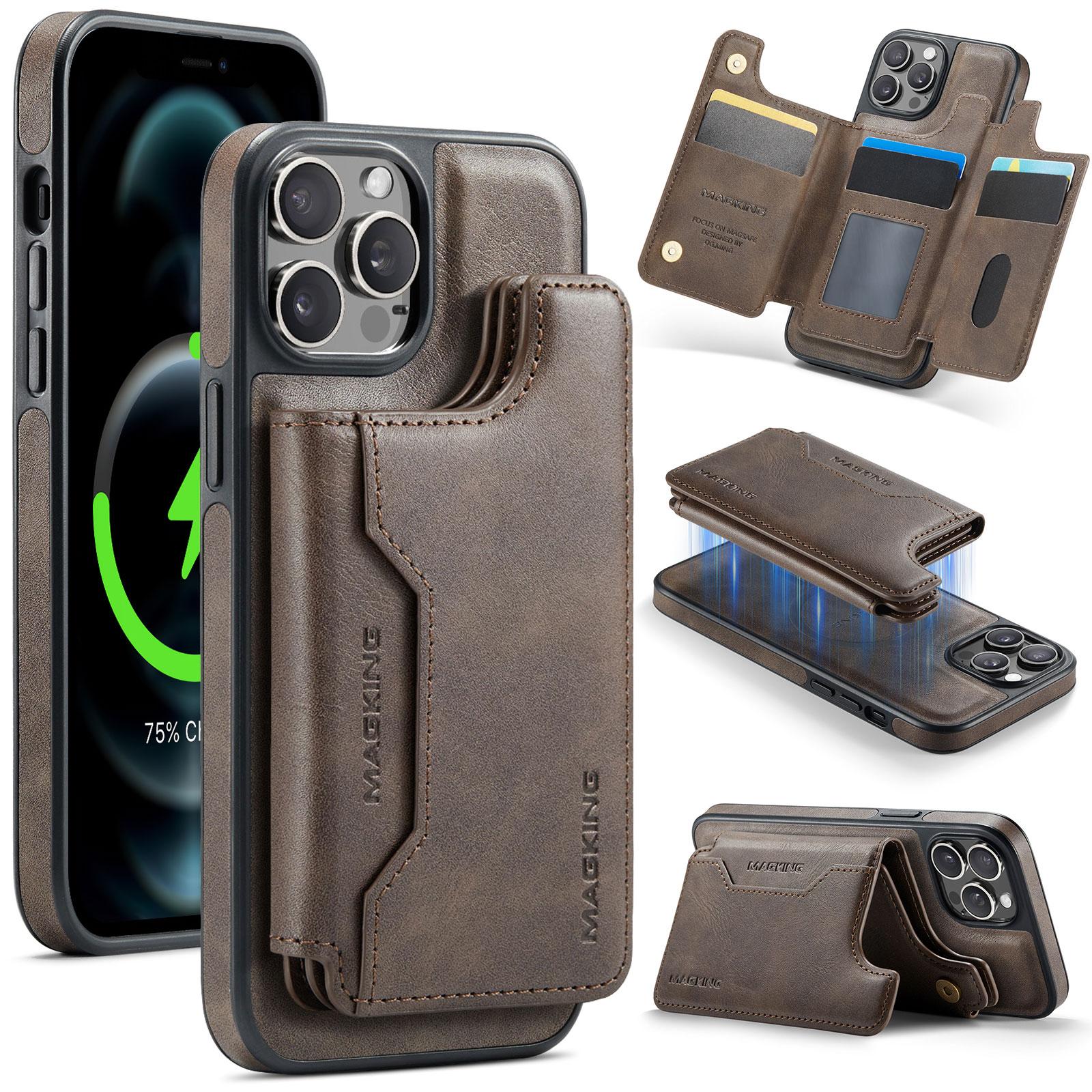 

MAGKING K3 Series For iPhone 12 Pro Max Case Compatible with MagSafe Wallet PC+TPU+PU Phone Cover Coffee