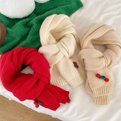 Cherry Knitted Wool Scarf Female Winter Cute Girl Soft Girl Small Fresh Versatile Student Warm Scarf