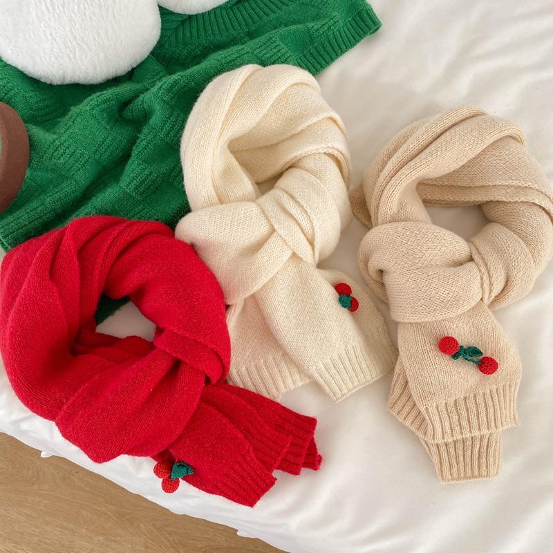 Cherry knitted wool scarf female winter cute girl soft girl small fresh versatile student warm scarf