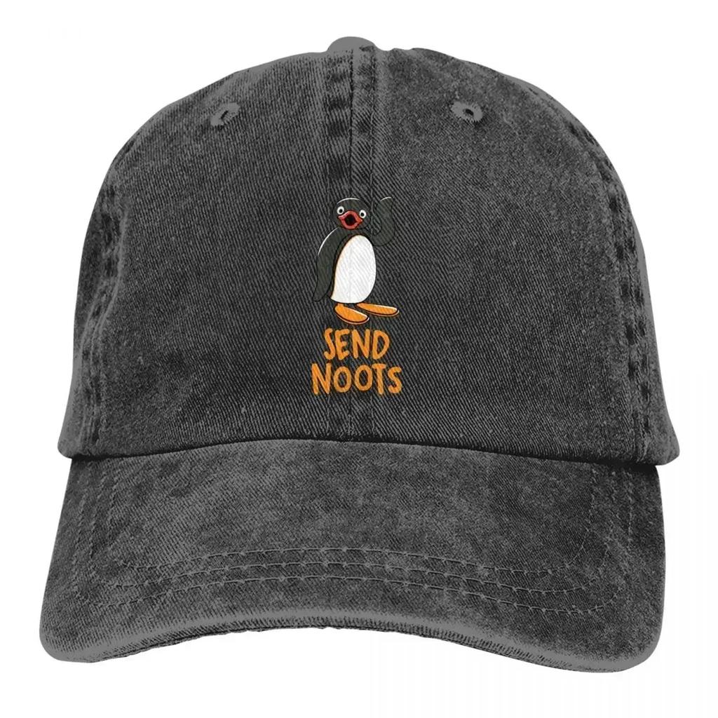 Classic Send Noots Pingu Baseball Cap Unisex Distressed Denim Washed Snapback Hat Penguin Cartoon Outdoor Travel Soft Caps Hat