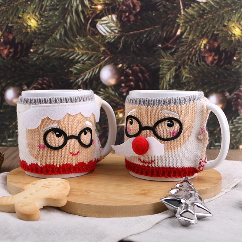 Warm 2 Pcs Coffee Mug Set with Santa Knit Cozy and Silver Tree Shaped Tea Infuser Ideal for Valentine Gifts Perfect for Holidays